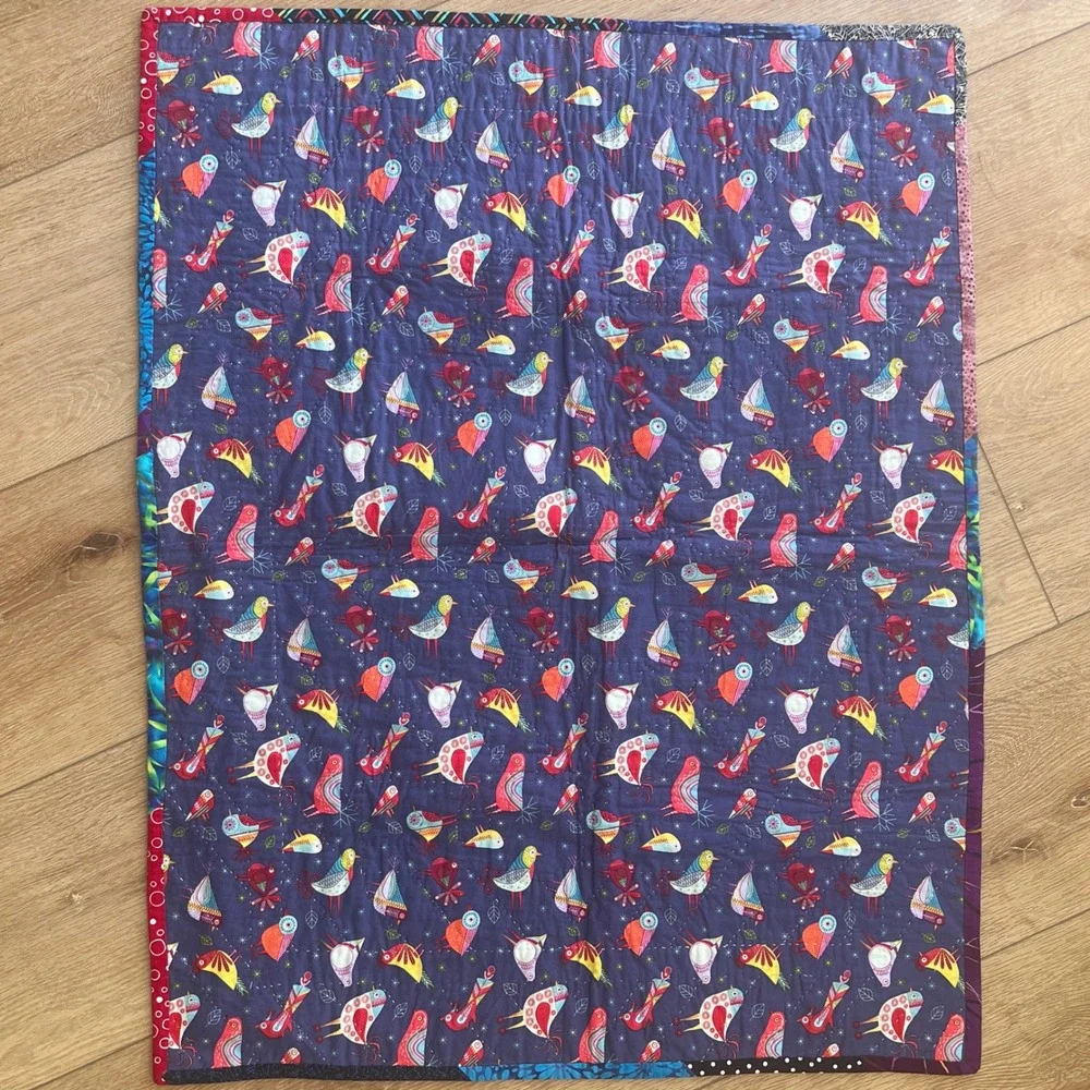 Handmade Quilted Wall Hanging Small Blanket Colorful Houses Dog Shark Border